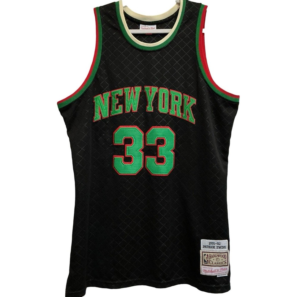 RARE Ewing #33 New York Knicks Mitchell & Ness Jersey XXL Black Green Rare 91-92